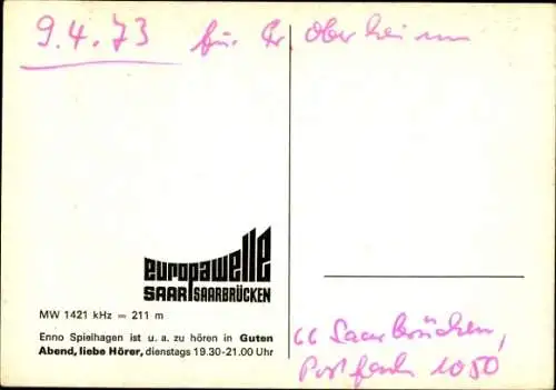 Ak Enno Spielhagen, Europawelle Saarbrücken, Radiomoderator, Autogramm
