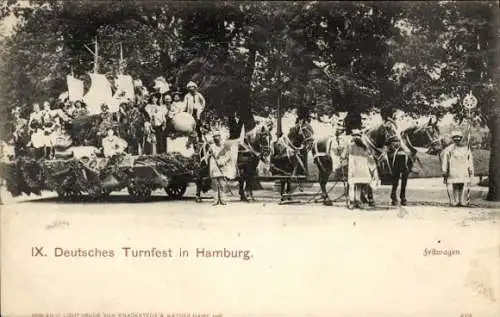 Ak Hamburg, IX. Deutsches Turnfest, geschmückter Festwagen