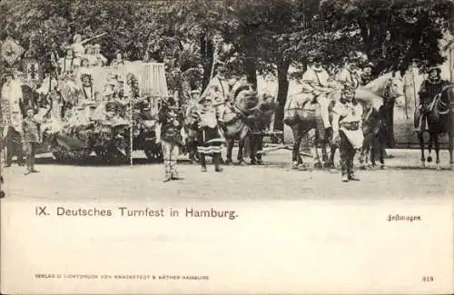 Ak Hamburg Mitte Altstadt, IX Deutsches Turnfest, Straßenumzug, Festwagen