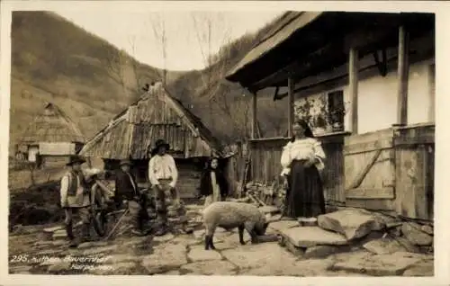 Foto Karpaten, Ruthenischer Bauernhof, Schwein, Trachten