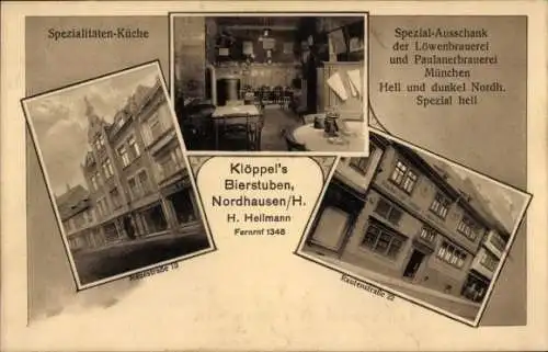 Ak Nordhausen am Harz, Klöppels Bierstuben, Neuestraße 10, Rautenstraße 22, Inh. H. Heilmann