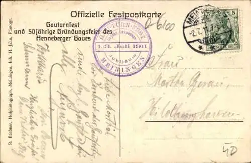 Ak Meiningen in Thüringen, Gauturnfest und 50jährige Jubiläumsfeier 1911