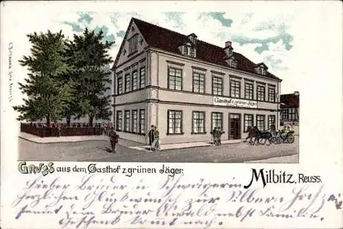 Litho Milbitz Gera in Thüringen, Gasthof zum grünen Jäger