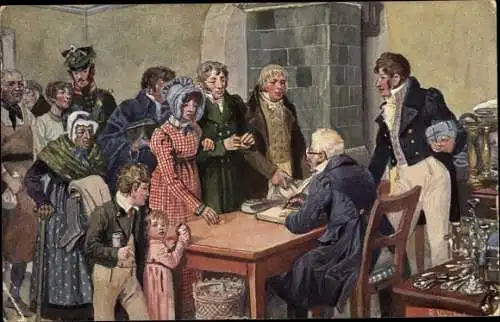 Künstler Ak Knötel, R., Deutsche Frauen opfern ihren Trauring für das Vaterland, 1813