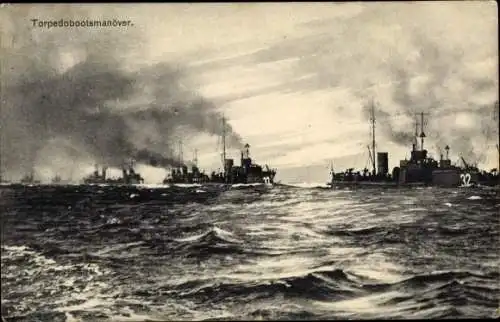 Ak Deutsche Kriegsschiffe, Torpedobootsmanöver, 32, Kaiserliche Marine