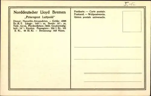 Ak Norddeutscher Lloyd Bremen, Salondampfer Prinzregent Luitpold