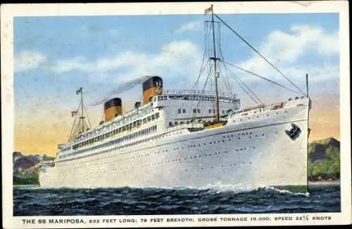 Ak Passagierschiff SS Mariposa, Matson Lines