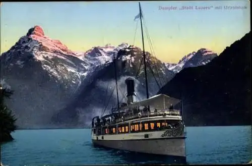 Ak Salondampfer Stadt Luzern auf dem Vierwaldstättersee, Urirotstock