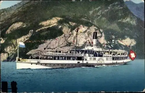 Ak Salondampfer Wilhelm Tell auf dem Vierwaldstättersee
