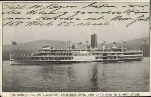 Ak Dampfer Robert Fulton auf dem Hudson