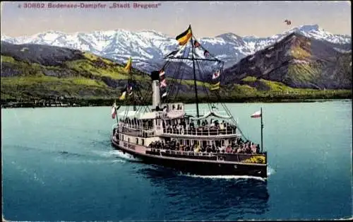 Ak Dampfer Stadt Bregenz auf dem Bodensee