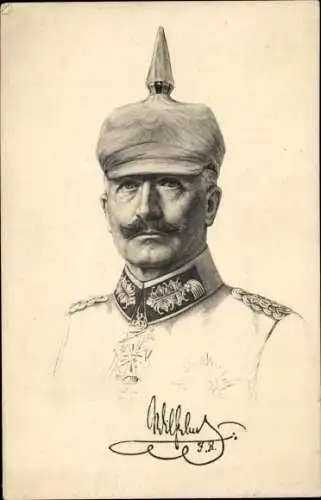 Künstler Ak Kaiser Wilhelm II., Portrait in Uniform, Pickelhaube