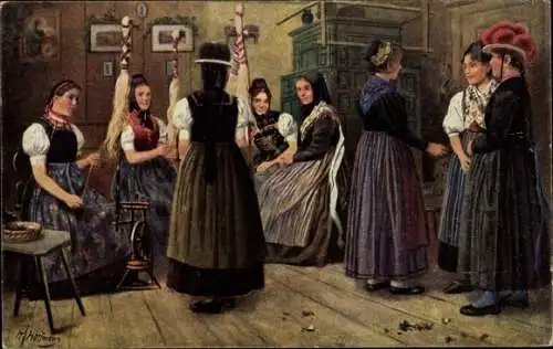 Künstler Ak Hoffmann, H., Spinnstube im Schwarzwald