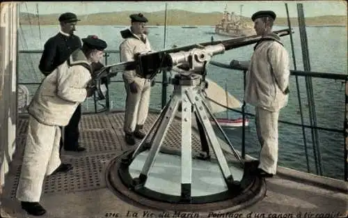 Ak Französische Matrosen am Bordgeschütz eines Kriegsschiffes, Vie du Marin, Canon à tir