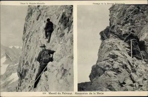 Ak Hautes Alpes, Bergsteiger im Gebirge, Massif du Pelvoux