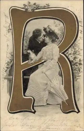 Buchstaben Ak R, Liebespaar, Kuss