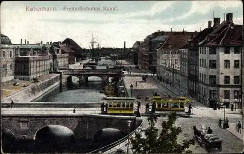 Ak København Kopenhagen Dänemark, Frederiksholms Kanal, Straßenbahn