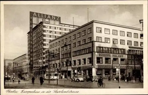 Ak Berlin Kreuzberg, Europahaus in der Saarlandstraße, Allianz, Straßenbahn