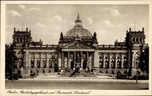 Ak Berlin Tiergarten, Reichstag, Bismarckdenkmal