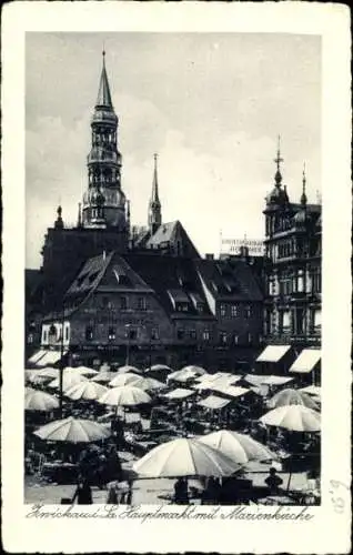 Ak Zwickau in Sachsen, Hauptmarkt, Marienkirche