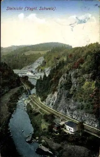 Ak Steinicht Pöhl in der Vogtländischen Schweiz, Panorama, Gleise