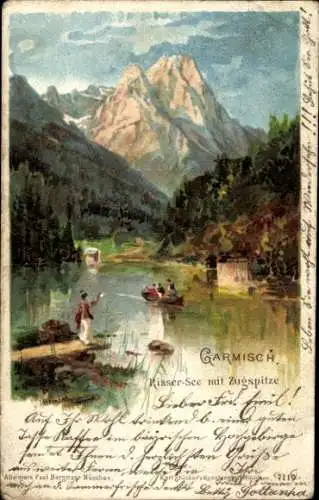 Litho Garmisch Partenkirchen in Oberbayern, Risser See, Zugspitze