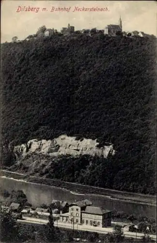 Ak Dilsberg Neckargemünd, Bahnhof, Wälder, Felsen