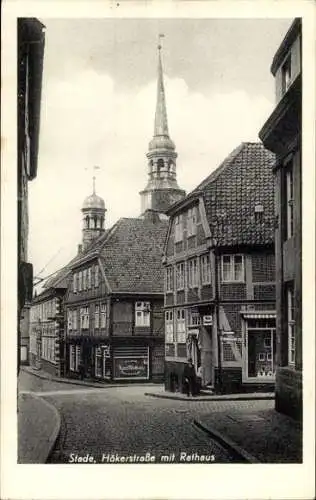 Ak Stade an der Unterelbe, Hökerstraße, Rathaus, Geschäfte