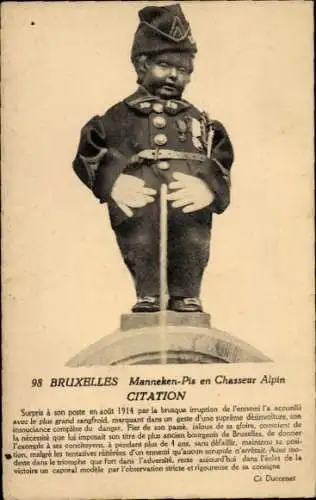 Ak Bruxelles Brüssel, Manneken Pis en Chasseur Alpin