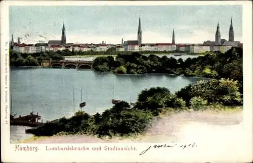 Ak Hamburg, Lombardsbrücke u. Stadtansicht