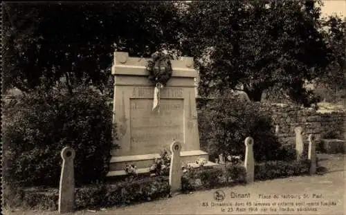 Ak Dinant Wallonien Namur, Place du Faubourg St. Paul, Denkmal