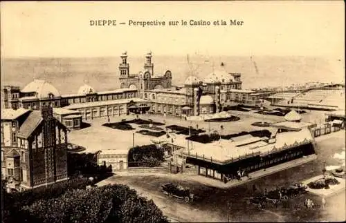 Ak Dieppe Seine-Maritime, Perspektive auf das Casino und das Meer