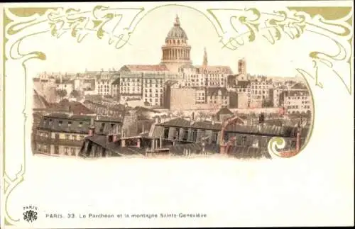 Passepartout Litho Paris, Blick gegen Panthéon und Stadt