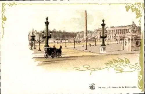 Passepartout Ak Paris, Place de la Concorde, Platz, Kutsche