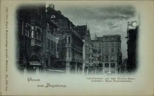 Mondschein Ak Augsburg in Schwaben, Carolinenstraße, Hösslin-Haus