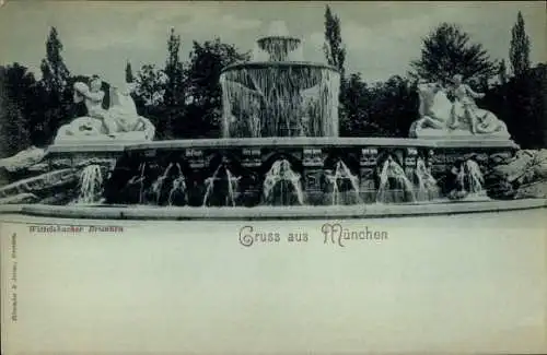 Mondschein Ak München Bayern, Wittelsbacher Brunnen