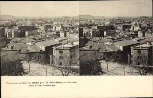 Stereo Ak Roma Rom Lazio, Panorama, Saint Pierre in Montorio vers le Fort Saint Ange