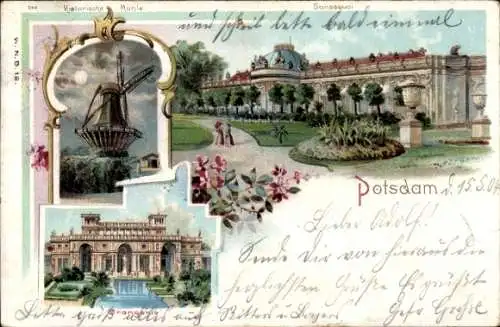 Litho Potsdam, Schloss Sanssouci, Historische Brücke, Orangerie