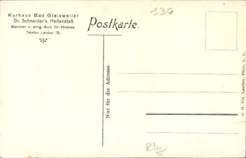 Ak Gleisweiler in der Pfalz, Teilansicht , Kurhaus Bad Gleisweiler, Dr. Schneider's Heilanstalt