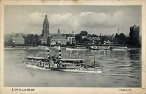 Ak Eltville am Rhein Hessen, Totalansicht, Dampfer