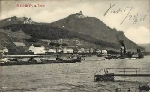 Ak Königswinter am Rhein, Drachenfels, Schiffe, Anleger