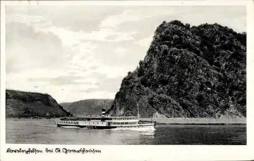 Ak Sankt Goarshausen am Rhein, Loreley, Loreleyfelsen, Schiff