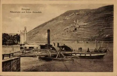 Ak Bingerbrück Bingen am Rhein, Mäuseturm, Ruine Ehrenfels, Dampfschiff