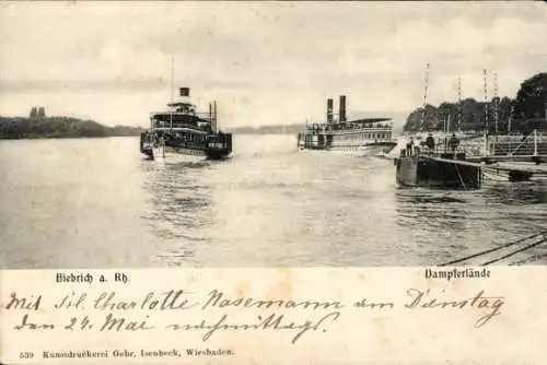 Ak Biebrich am Rhein Wiesbaden, Dampferlände, Dampfer