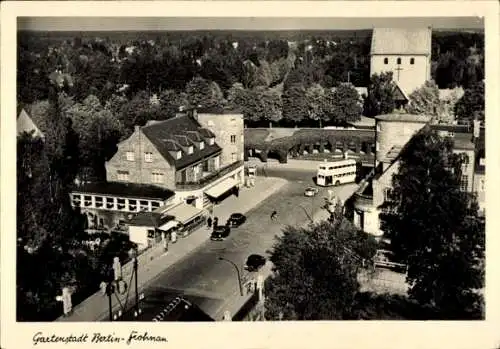 Ak Berlin Reinickendorf Frohnau, Gartenstadt, Gesamtansicht, Doppeldeckerbus