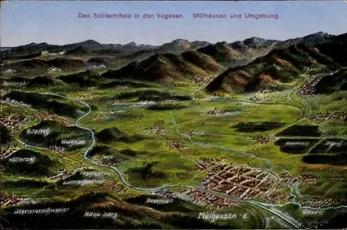 Landkarten Ak Mulhouse Mülhausen Elsass Haut Rhin, Schlachtfeld in den Vogesen