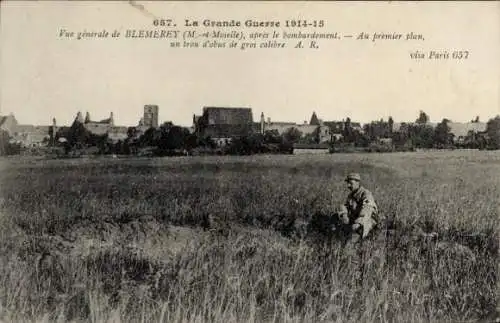 Ak Blemeres Meurthe-et-Moselle, Gesamtansicht, Kriegszerstörung