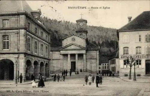 Ak Raon l'Étape Lothringen Vosges, Rathaus, Kirche