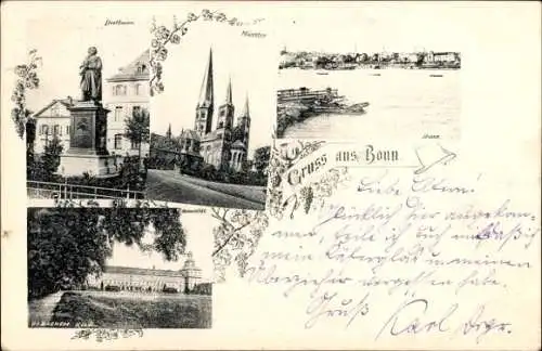 Ak Bonn am Rhein, Denkmal, Münster, Hafen