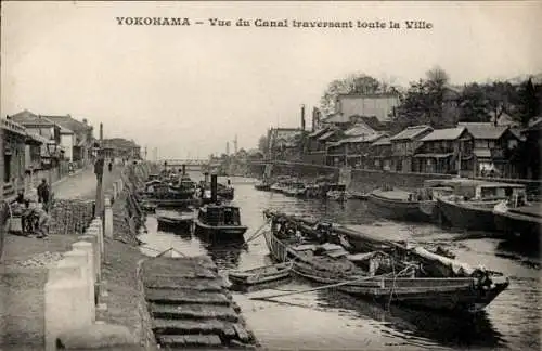 Ak Yokohama Präf Kanagawa Japan, Blick auf den Kanal, der die gesamte Stadt durchquert